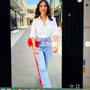 Boutique BOW TIME Chic Light Blue Flare Jeans with Red Bow/Ribbon NWT SMALL